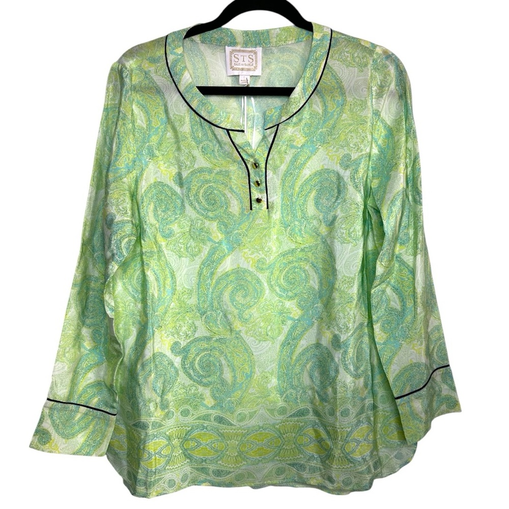 Sail To Sable 100% Silk‎ Paisley Buttoned 3/4 Sleeve Blouse Size Large $188 msrp